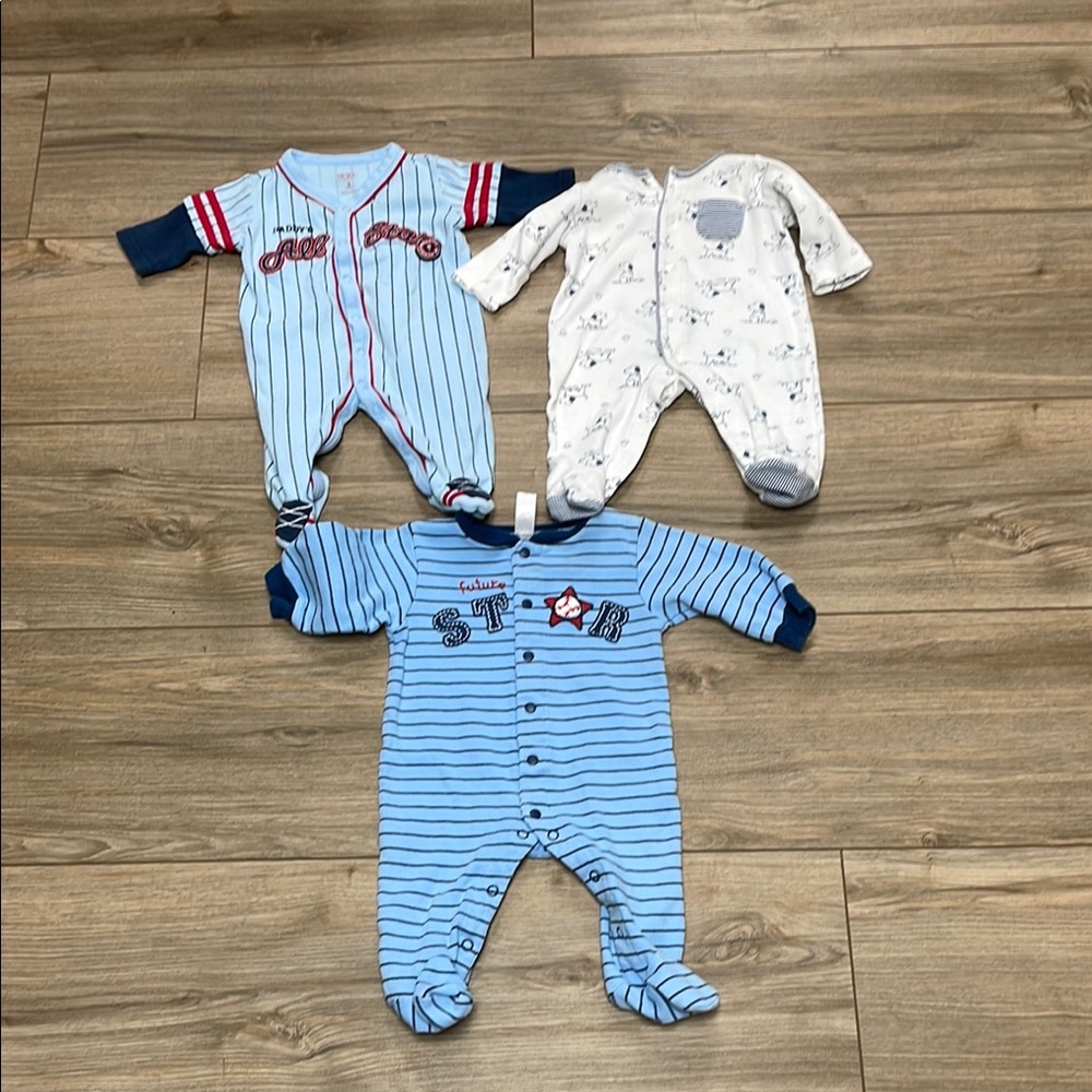 Carter's Blue and White Striped Footies Set